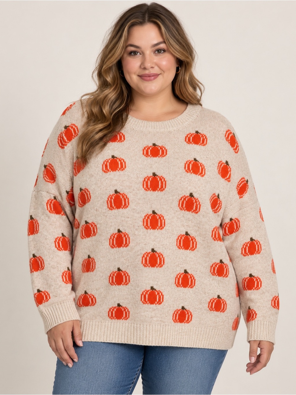 Vince Camuto XL Pumpkin Sweater Cream Orange Fall Halloween Cozy Knit